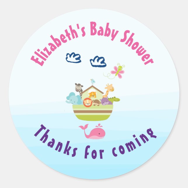 Cute Whimsical Zoo Animal Ark Baby Shower Thanks Classic Round Sticker (Front)