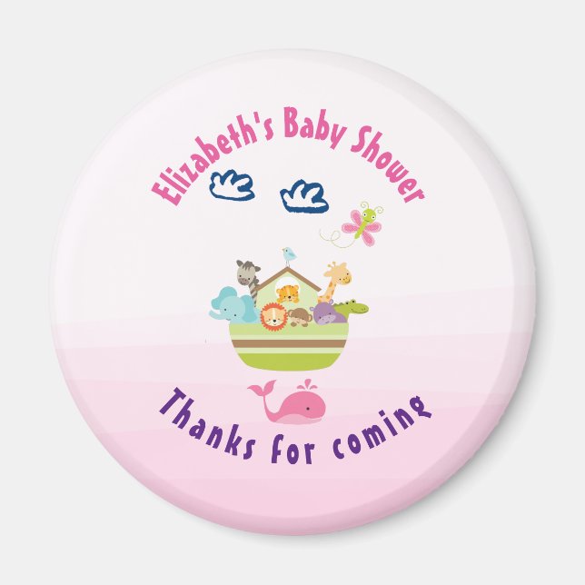 Cute Whimsical Zoo Animal Ark Baby Shower Thanks Magnet (Front)