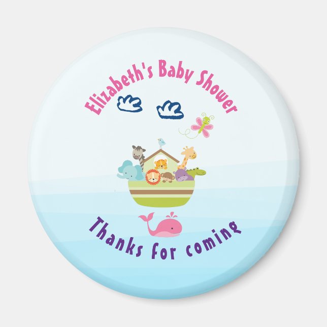 Cute Whimsical Zoo Animal Ark Baby Shower Thanks Magnet (Front)
