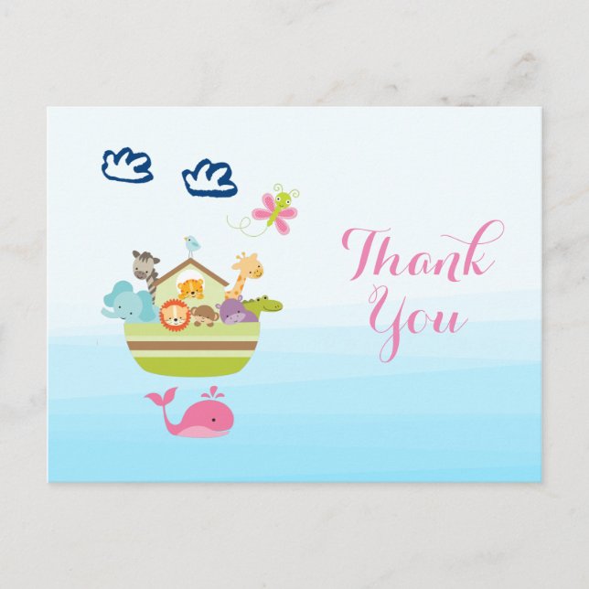 Cute Whimsical Zoo Animal Ark Baby Shower Thanks Postcard (Front)