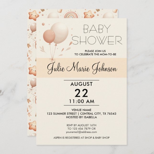 Cute Whimsy Baby Shower - Balloons Invitation (Front/Back)