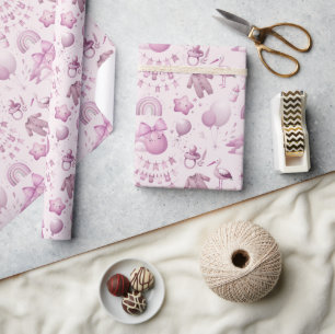 Cute Whimsy Baby Shower Pink Wrapping Paper Roll