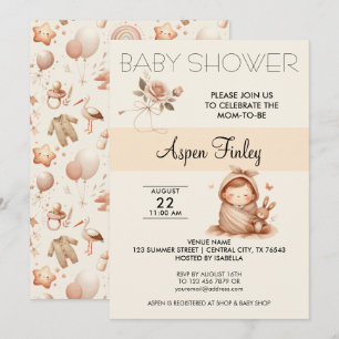 Cute Whimsy Baby Shower - Rose Invitation