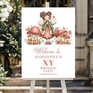 Cute Whimsy Fairy Pink Floral Birthday Welcome  Poster