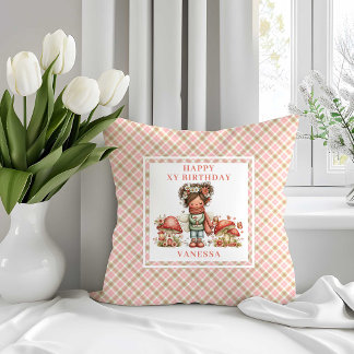 Cute Whimsy Fairy Pink Floral Girl Birthday Pillow