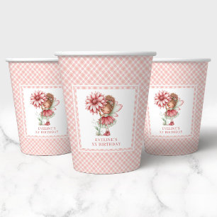 Cute Whimsy Fairy Pink Flowers 2nd Birthday Paper Cups
