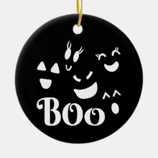 Cute Whimsy Halloween Ghost Faces Boo Black Ceramic Tree Decoration