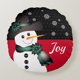 Cute Whimsy Snowman Themed Round Cushion
