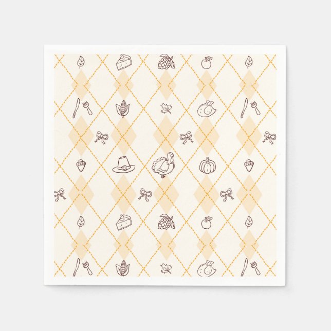 Cute Whimsy Thanksgiving Doodles Diamond Pattern Napkin (Front)