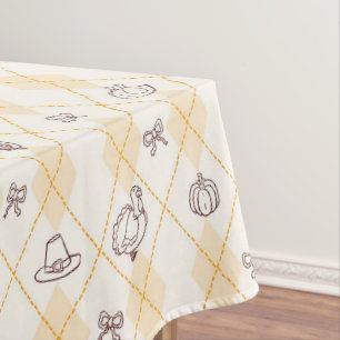 Cute Whimsy Thanksgiving Doodles Diamond Pattern Tablecloth