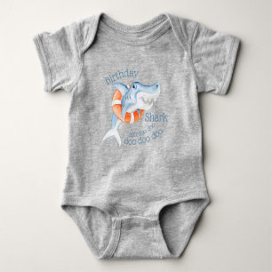 Cute whimsy watercolor baby birthday shark bodysuit