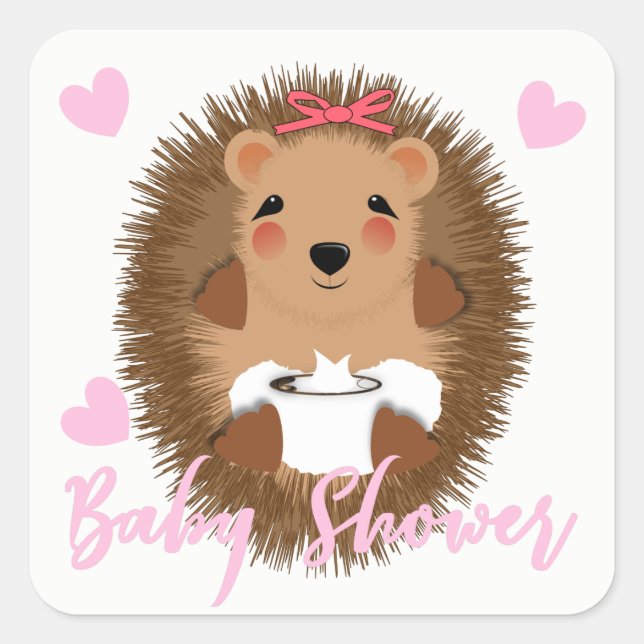 Cute Whimsy Woodland  Hedgehog Baby Girl Shower Square Sticker (Front)