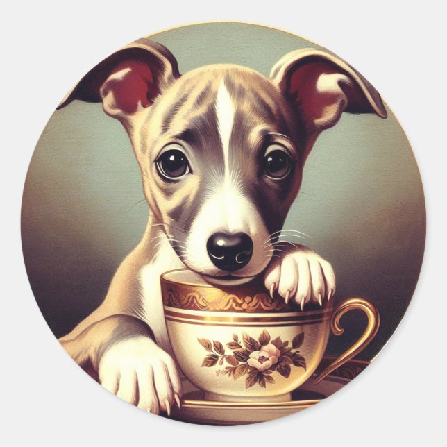 Cute Whippet Puppy Classic Round Sticker (Front)