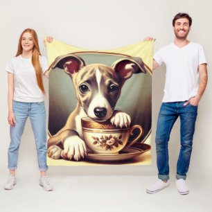 Cute Whippet Puppy Fleece Blanket