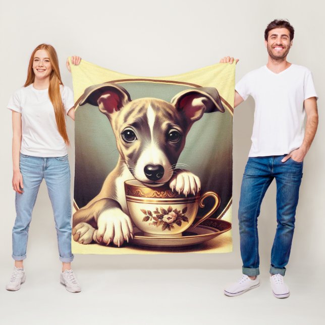 Cute Whippet Puppy Fleece Blanket (In Situ)