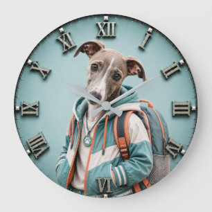 Cute Whippet Puppy Large Clock