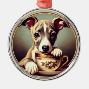 Cute Whippet Puppy Metal Tree Decoration