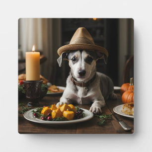 Cute Whippet Puppy Pilgrim Hat Thanksgiving Dinner Plaque