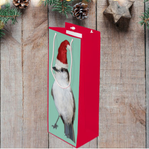 Cute Whiskey Jack Wearing Red Santa Hat Wine Gift Bag
