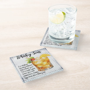 Cute Whiskey Sour Cocktail Recipe Glass Coaster
