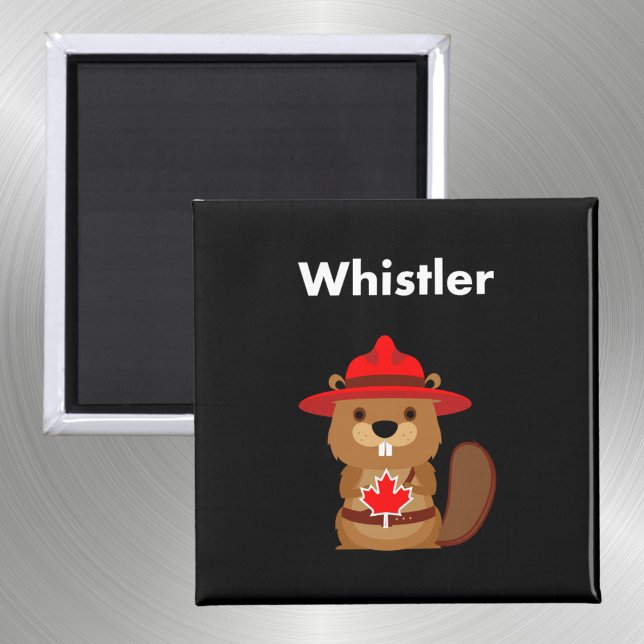 Cute Whistler Canada Beaver with Maple Leaf Dark Magnet (Creator Uploaded)