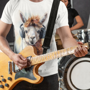 Cute white alpaca wearing headphones T-Shirt