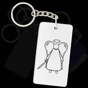 Cute White and Black Avenging Angel (double-sided) Key Ring
