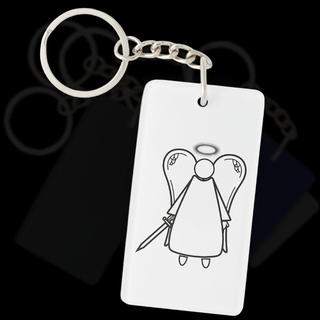 Cute White and Black Avenging Angel (double-sided) Key Ring (Avenging Angel White Keyring)