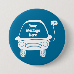 Cute White and Blue Electric Car Custom Message 7.5 Cm Round Badge