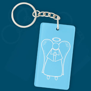 Cute White And Blue Guardian Angel (double-sided)  Key Ring