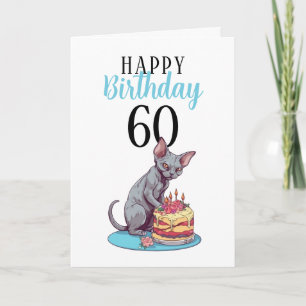 Cute White and Blue Sphynx Husband 60th Birthday Card