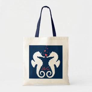 Cute White And Navy Blue Seahorses Tote Bag