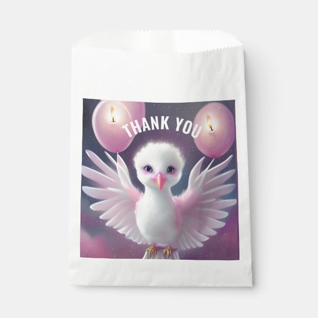 Cute White and Pink Baby Bird Birthday Favour Bags (Front)