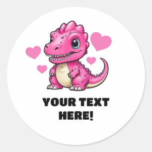 Cute White and Pink Personalised T-rex Classic Round Sticker