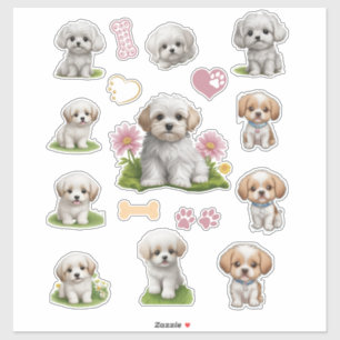 Cute White and Tan Puppies Flowers Hearts