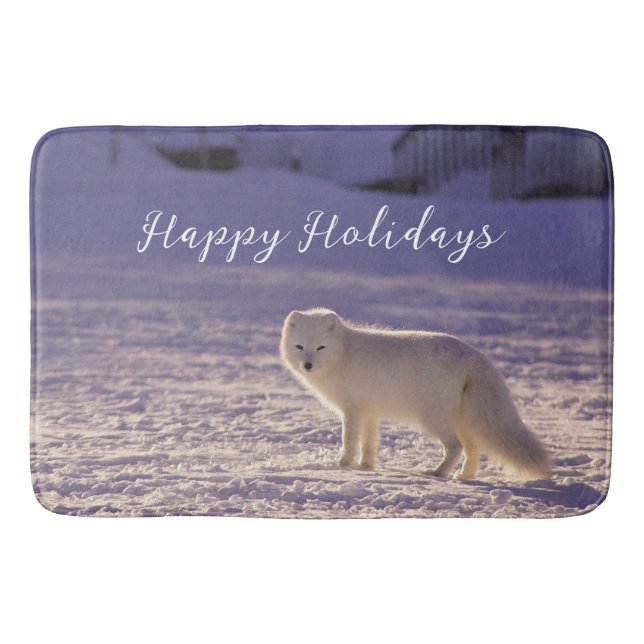 Cute White Arctic Fox Snow Winter Photography Bath Mat (Front)