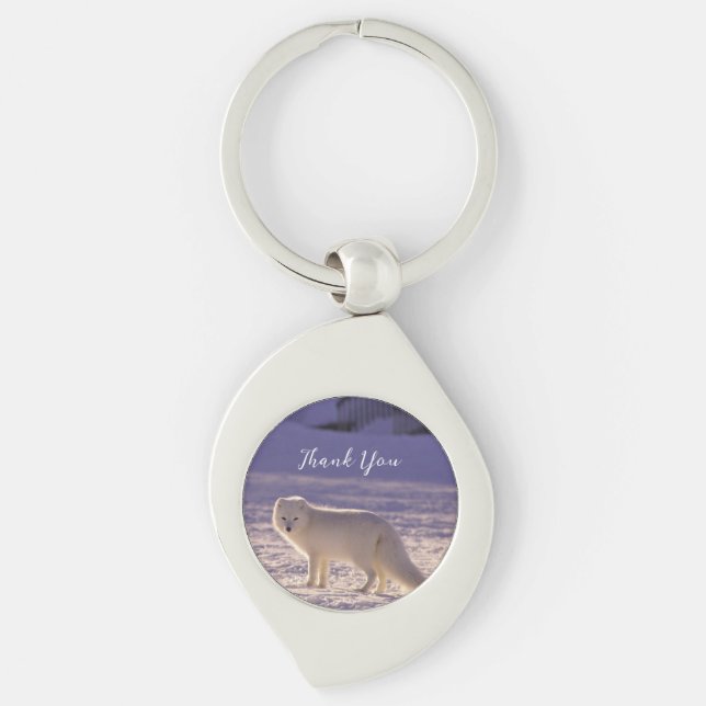Cute White Arctic Fox Snow Winter Photography Key Ring (Front)