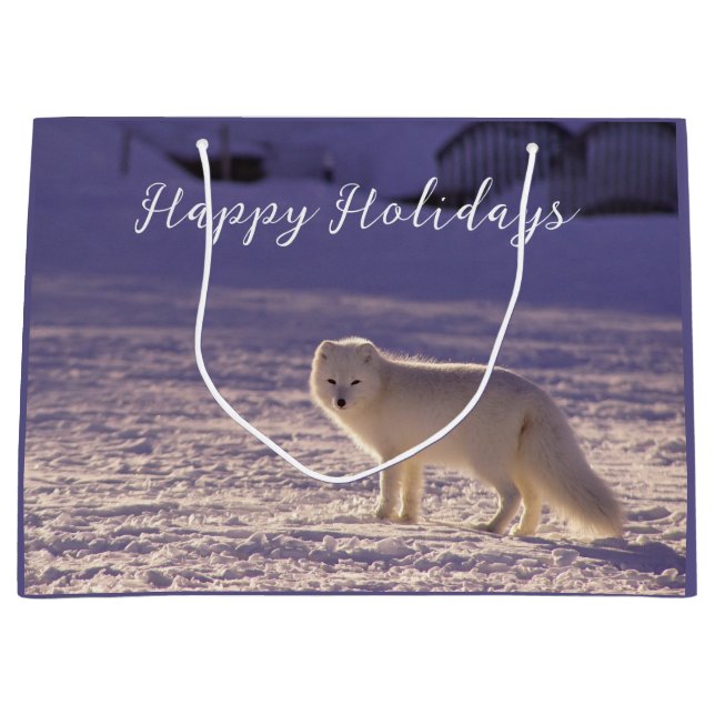 Cute White Arctic Fox Snow Winter Photography Large Gift Bag (Front)