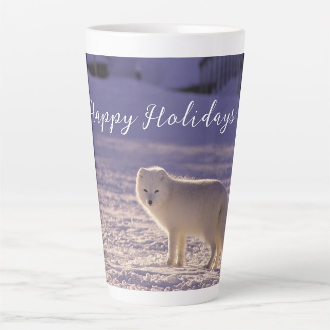 Cute White Arctic Fox Snow Winter Photography Latte Mug (Front)