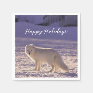 Cute White Arctic Fox Snow Winter Photography Napkin