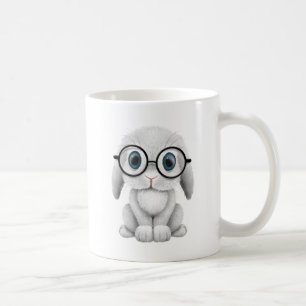 Cute White Baby Bunny Wearing Glasses Coffee Mug