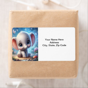 Cute White Baby Elephant Floral Labels