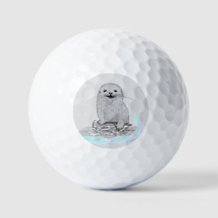 Cute White Baby Sea Otter , Merry Christmas Golf Balls