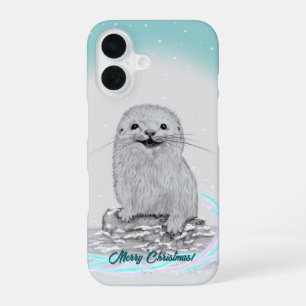 Cute White Baby Sea Otter , Merry Christmas iPhone 16 Case