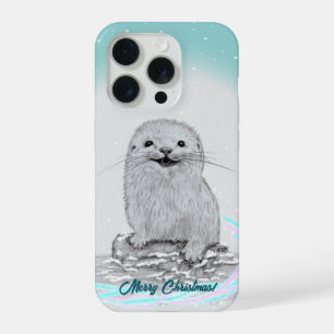 Cute White Baby Sea Otter , Merry Christmas iPhone 15 Pro Case