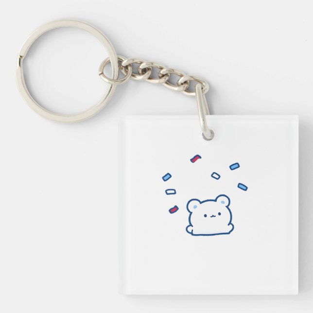Cute White Bear Celebration Character Key Ring (Front)