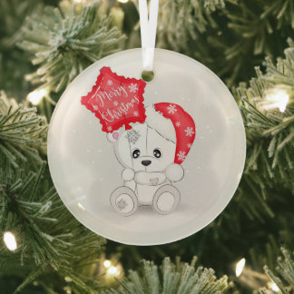 Cute White Bear & Christmas Balloon Glass Tree Decoration