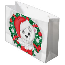 Cute White Bear in Christmas Wreath