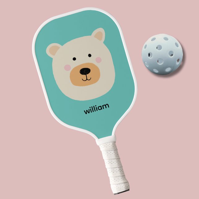 Cute white bear pickleball paddle (Cute white polar bear kids personalized pickleball paddle.)