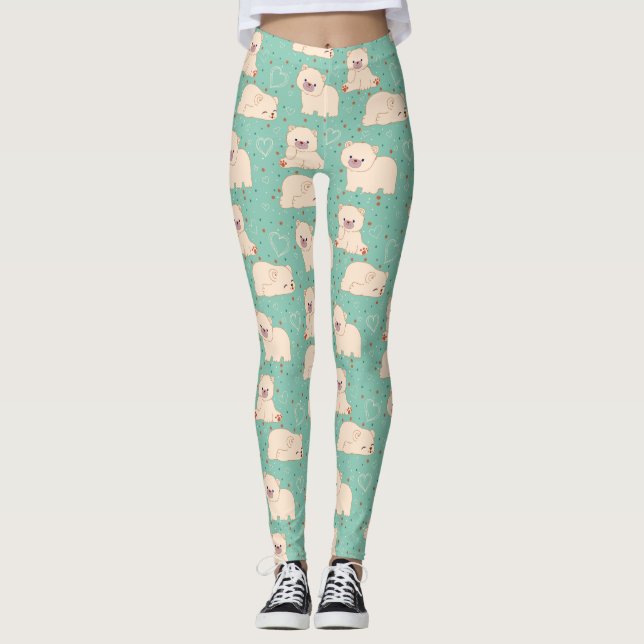 Cute White Bears Pattern Leggings (Front)